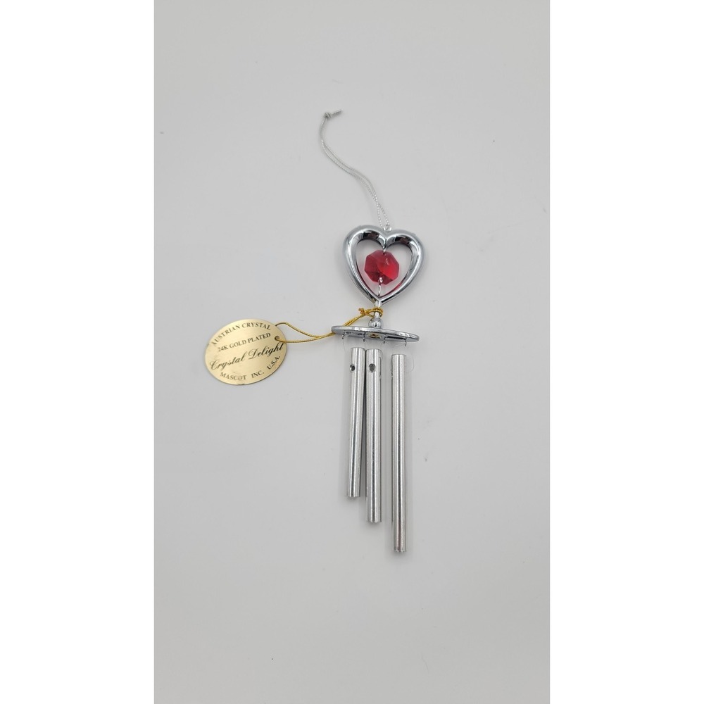 Chrome Plated 4.5" Heart Wind Chimes‎ w/ Swarovski Element Crystal